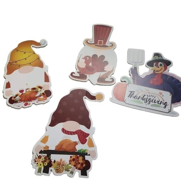 New Set of 4 Thanksgiving Gnome Yard Signs with Stakes - Picture 1 of 6